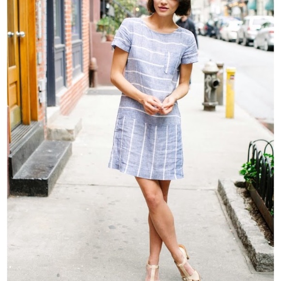grey and white striped linen dress